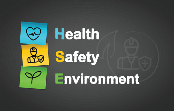 HSE Health Safety Environment Management Post It Notes Concept Background for business and organization. Standard Safe Industrial Work.
