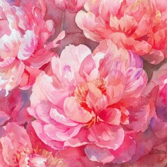 Watercolor peonies in shades of pink