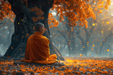 Peaceful moment of meditation under a Bodhi tree on Buddha Purnima