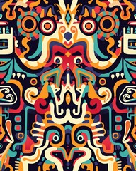 Dynamic Aztec abstract art, expressing free creativity with vibrant colors and enigmatic allure. AI Image