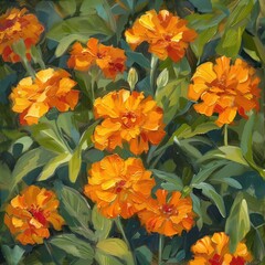 Marigolds in full fiery bloom