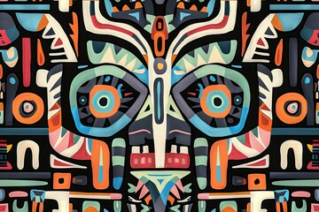 Aztec abstract expressionism Vibrant colors and enigmatic allure in free-flowing form AI Image