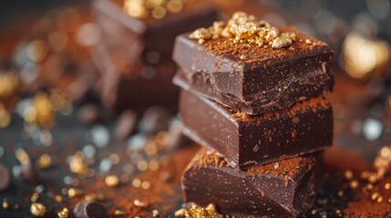 Pile of  Dark Chocolate with Golden Flakes