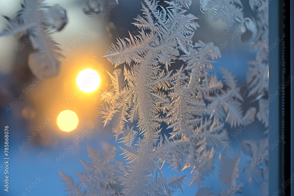 Poster a window with frosted glass and a layer of ice on it