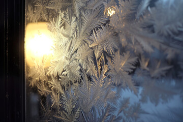 A close up of frosted glass with a yellow light shining through it