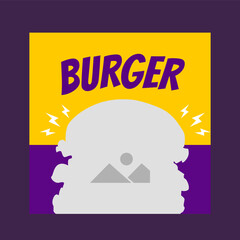 yellow and purple social media post template design for burger restaurant promotion