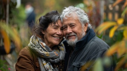 Title: Intercultural Couple Sharing Quiet Moment in Urban Garden
