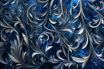 A luxury background with a swirling pattern of silver and sapphire, creating an abstract design that is reminiscent of a starry night sky