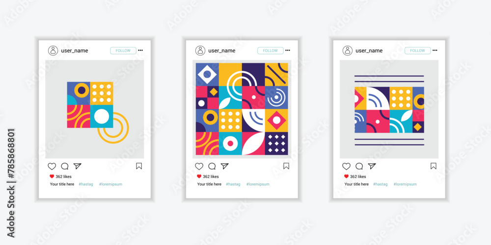 Wall mural instagram post frame template isolated on transparent background. instagram post mock up vector illu