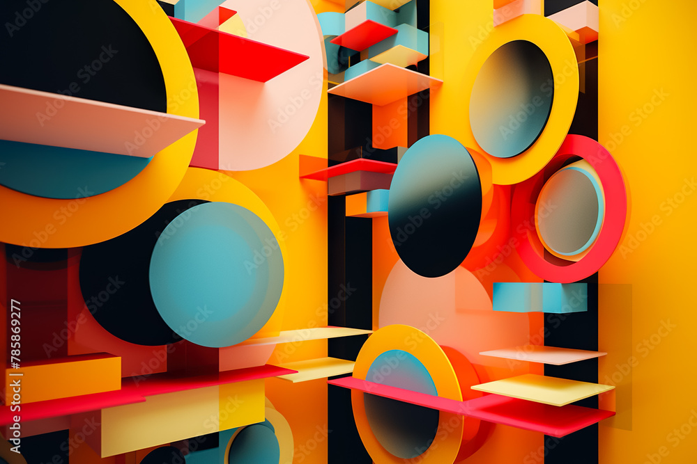 Aufkleber geometric abstraction with a contrasting color scheme. the shapes are tori and cylinders