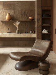 Modern Brown Chaise Lounge in Minimalist Bathroom Interior