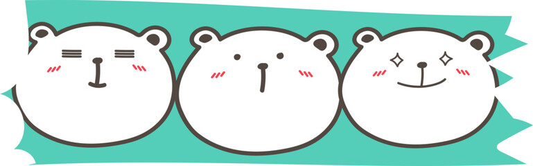 Cute bear washi tape on transparent background.	