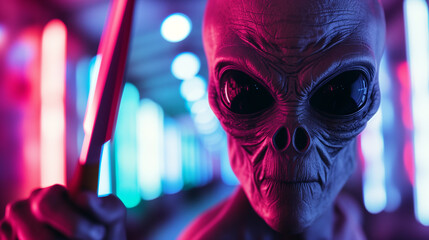 Alien autopsy surgeon with scalpel