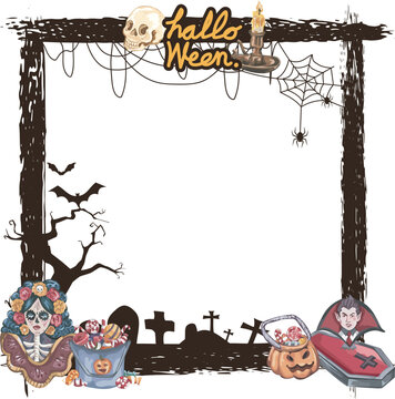 Halloween frame on transparent background.