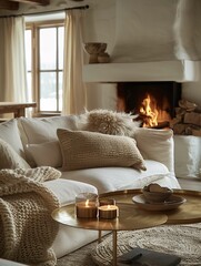 Cozy Living Room Interior with Fireplace and Comfortable Furnishings