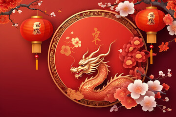 Wooden Dragon Happy Chinese New Year 2024 Background Design
