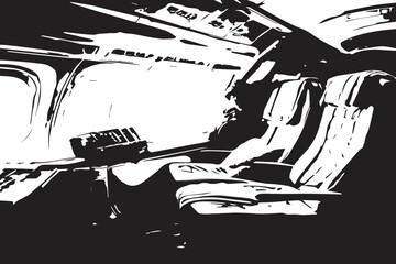 black and white interior of plane illustration