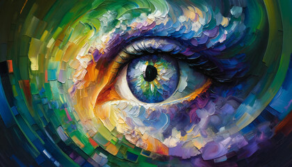 An oil style painting conceptual abstract of an eye - obrazy, fototapety, plakaty