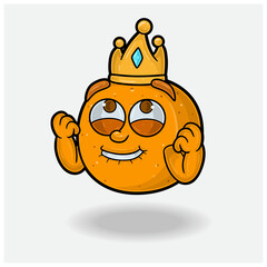 Happy expression with Orange Fruit Crown Mascot Character Cartoon.