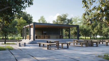 Fototapeta na wymiar Spacethemed mockup of an outdoor classroom with an observation deck for stargazing and astronomy lessons. .