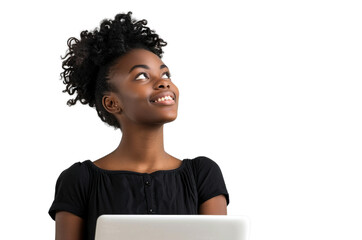 Young Black Woman with Laptop Smiling Upward