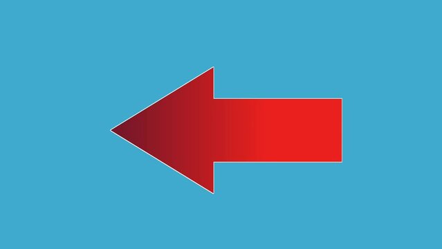 Red Arrow animation sign symbol on blue screen, red color cartoon arrow pointing left 4K animated image video overlay elements