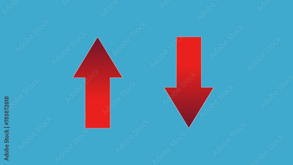 Poster up and down red arrow animation sign symbol on blue screen, 4k animated image video overlay elements