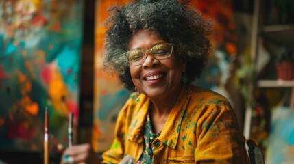 Obraz premium Title: Empowered Individual with Disability Engaged in Creative Activity