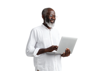 Senior Man with Laptop Smiling