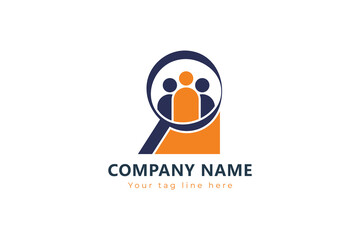 Minimalist magnifying glass people logo vector design template. Vector magnifying glass people logo concept. 