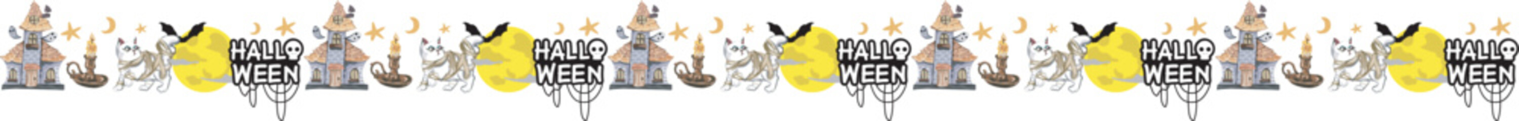 Halloween line border on transparent background.