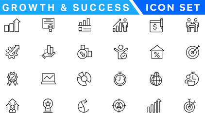 Fototapeta premium Growth and success line icons collection. Big UI icon set in a flat design. Thin outline icons pack. Vector illustration