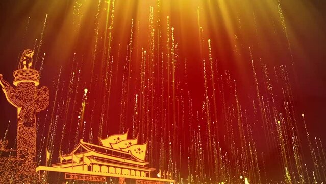 Animation Of China map China flag Forbidden City Great Wall of China Marble dragon pillar. 100th anniversary of The Chinese Communist Party