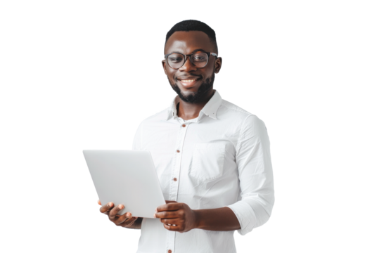 Smiling Black Man with Tablet