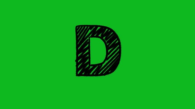 letter  d capital in scribble effect animation on green screen