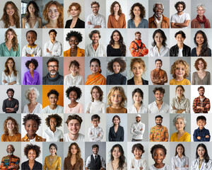 composite portrait featuring headshots of diverse women of all ages, genders, and ethnicities against a white gray and colorful flat background, celebrating inclusivity and diversity.