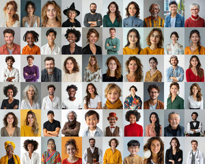 composite portrait featuring headshots of diverse women of all ages, genders, and ethnicities against a white gray and colorful flat background, celebrating inclusivity and diversity.