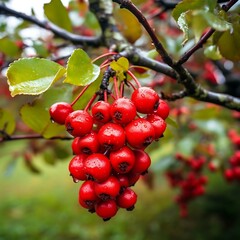 Obraz premium Hawthorn Berry hanging on a tree. Hawthorn Berry in the garden