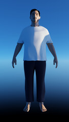A Man Wearing T-Shirt Standing Looking Up 3D Rendered Image