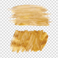 Golden watercolor brush stroke banner with transparent background vector illustration