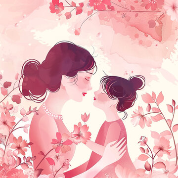 celebrating happy mother's day with arms holding each others and be surrounded by carnation flowers