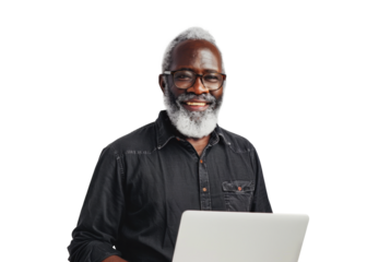 Senior Man with Laptop Smiling