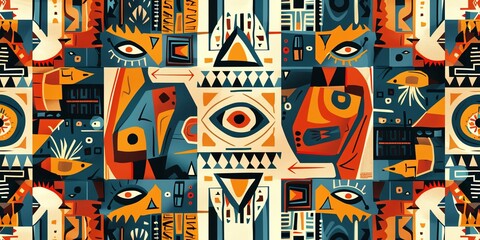 Artistic exploration Abstract Aztec pattern with undefined shapes and colors AI Image