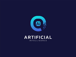 Artificial intelligence with letter AI in geometric shape technology Analysis logo vector design concept. AI technology logotype symbol for advance technology, tech company, identity, ui, new tech.