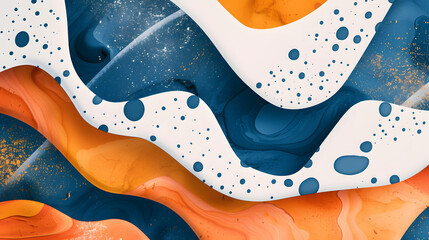 Obraz premium Abstract organic shapes biomorphic background in orange blue and white colors. Eco textured backdrop
