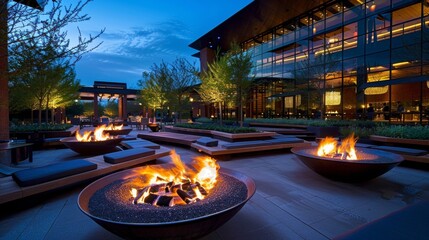 A collective of biofuelpowered fire pits create a cozy and inviting atmosphere providing both warmth and aesthetic appeal to an outdoor event. . - obrazy, fototapety, plakaty