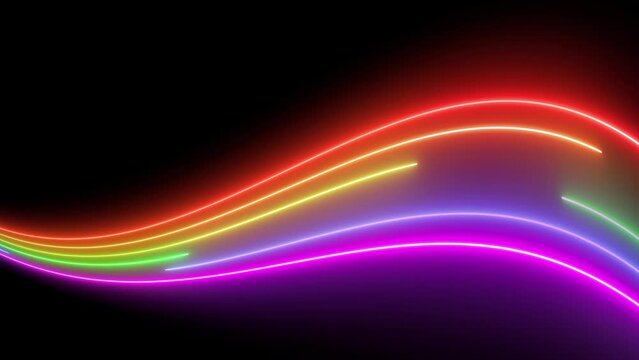 Neon Ribbon Animation in Vibrant LGBT Pride Colors. Illuminate Your Projects with Dynamic Diversity and Inclusive Energy