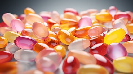 3D visual of multivitamins for skin, flat, pastel-shaded background,