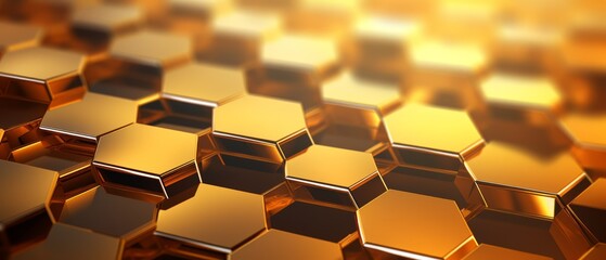 3D illustration of hexagonal skin smoothing peptides, flat sophisticated gold background, - obrazy, fototapety, plakaty