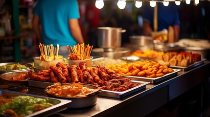 Obraz premium Carnival food stalls selling traditional delicacies like churros and empanadas